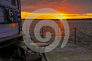 Sunset View from Offshore Lighthouse Deck in Massachusetts