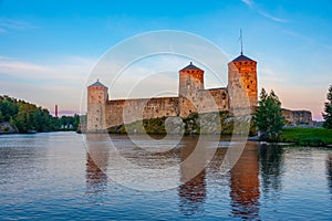 Sunset view of Olavinlinna castle in Savonlinna, Finland
