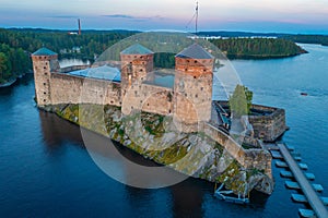 Sunset view of Olavinlinna castle in Savonlinna, Finland