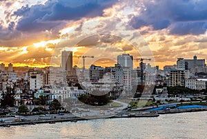 Sunset view at old city center, Havana