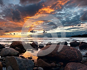 Sunset view over Baltic sea