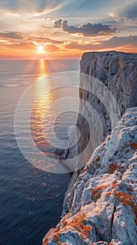 Sunset view over a cliff by the sea