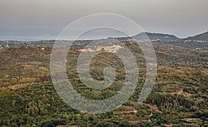 Sunset view over eastern coast of Corfu , Greece