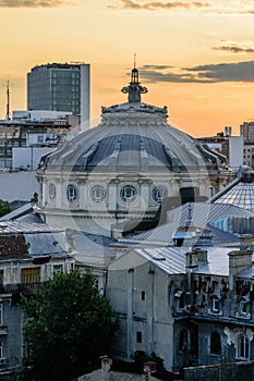 Sunset view over the historical building of the Romanian Atheneum