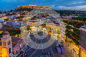 Sunset view over Monastiraki square in Athens, Greece