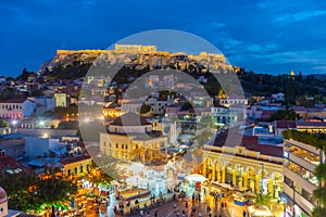 Sunset view over Monastiraki square in Athens, Greece