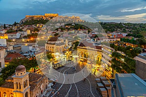 Sunset view over Monastiraki square in Athens, Greece