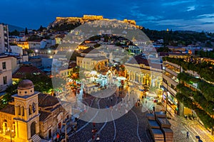 Sunset view over Monastiraki square in Athens, Greece