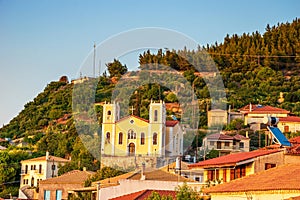 Sunset view over the picturesque coastal town of Kyparissia located in northwestern Messenia, Trifylia, Peloponnese, Greece