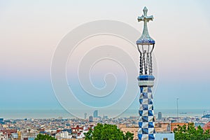 Sunset view of Parc Guell in Barcelona, Spain