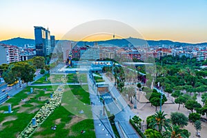 Sunset view of Parc of Joan Miro in Barcelona, Spain photo