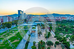 Sunset view of Parc of Joan Miro in Barcelona, Spain photo