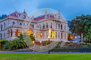 Sunset view of Parliamentary Library in Wellington, New Zealand photo