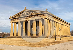 Sunset view of Parthenon Replica at Centennial Park in Nashville, Tennessee