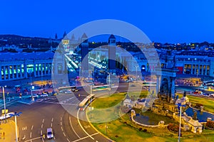 Sunset view of Placa d'espanya in Barcelona, Spain photo