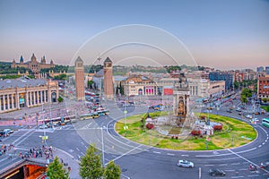 Sunset view of Placa d'espanya in Barcelona, Spain photo