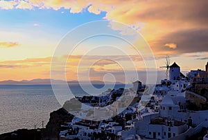 The sunset view point of the landmark view in Oia, Santorini. Image of famous village Oia located at one of Cyclades island of