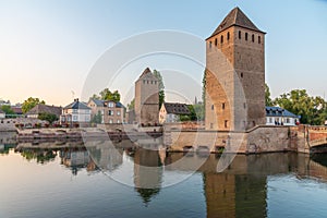 Sunset view of Ponts Couverts at Strasbourg in France