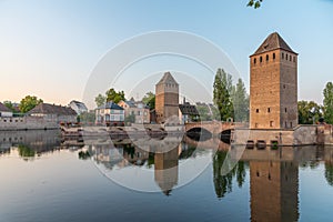 Sunset view of Ponts Couverts at Strasbourg in France