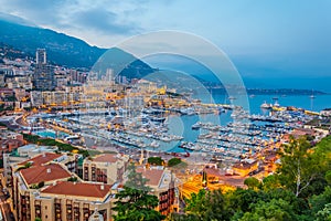 Sunset view of Port Hercule in Monaco