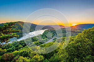 Sunset view of the Potomac River, from Weverton Cliffs, near Harpers Ferry, West Virginia photo