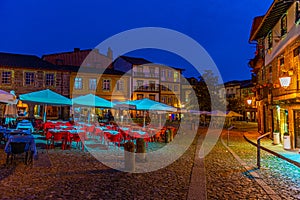 Sunset view of Praca de Sao Tiago in the old town of Guimaraes, Portugal