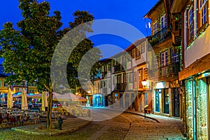 Sunset view of Praca de Sao Tiago in the old town of Guimaraes, Portugal