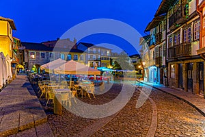 Sunset view of Praca de Sao Tiago in the old town of Guimaraes, Portugal