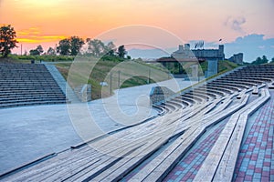 Sunset view of Rakvere castle and venue for cultural events in E