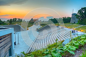 Sunset view of Rakvere castle and venue for cultural events in E