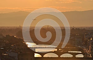 Sunset view or river Arno in Florence