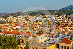 Sunset view of rooftops of Greek town Rethimno at Crete island