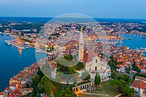 Sunset view of Saint Euphemia church in Croatian town Rovinj