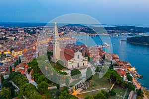 Sunset view of Saint Euphemia church in Croatian town Rovinj