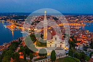 Sunset view of Saint Euphemia church in Croatian town Rovinj