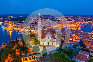 Sunset view of Saint Euphemia church in Croatian town Rovinj