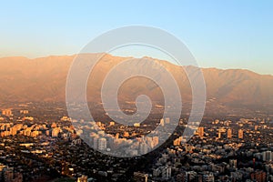 Sunset View of Santiago Chile from Sky Costanera