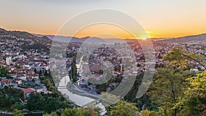 Sunset view of Sarajevo from most popular panoramic spot in Sarajevo timelapse.