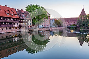 Sunset view of Schlayerturm in German town Nurnberg