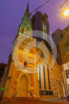 Sunset view of Scots Church in Adelaide, Australia