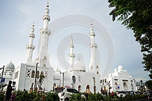 Sunset view of the Sheikh Zayed Grand Mosque in Surakarta, Central Java, Indonesia. Very beautiful and majestic