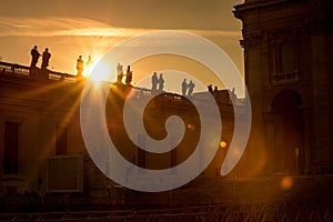 Sunset view of St. Peter`s Basilica in the Vatican photo