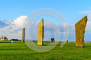 Sunset view of the Standing Stones of Stenness, Orkney Islands photo