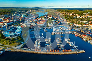 Sunset view of Swedish town Stromstad