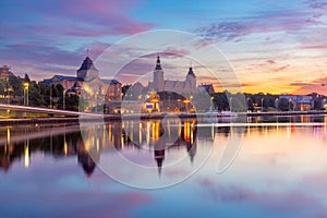 Sunset view of Szczecin riverfront Poland photo