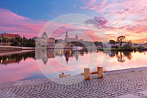 Sunset view of Szczecin riverfront Poland photo