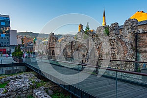 Sunset view of Taslihan in the old town of Sarajevo, Bosnia and