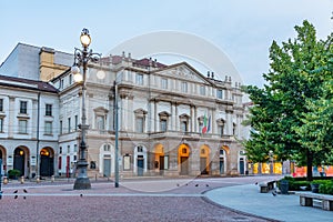 Sunset view of Teatro alla Scala in Milano, Italy