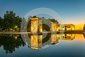 Sunset view of temple of debod in Madrid