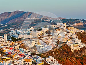 Sunset View of Thira Town, Santorini, Greece